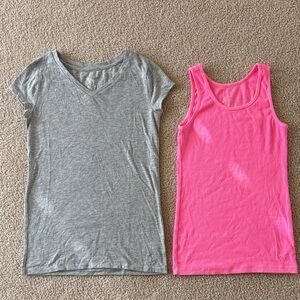 Girls Justice Gray V-Neck Tee & Pink Tank Top Set